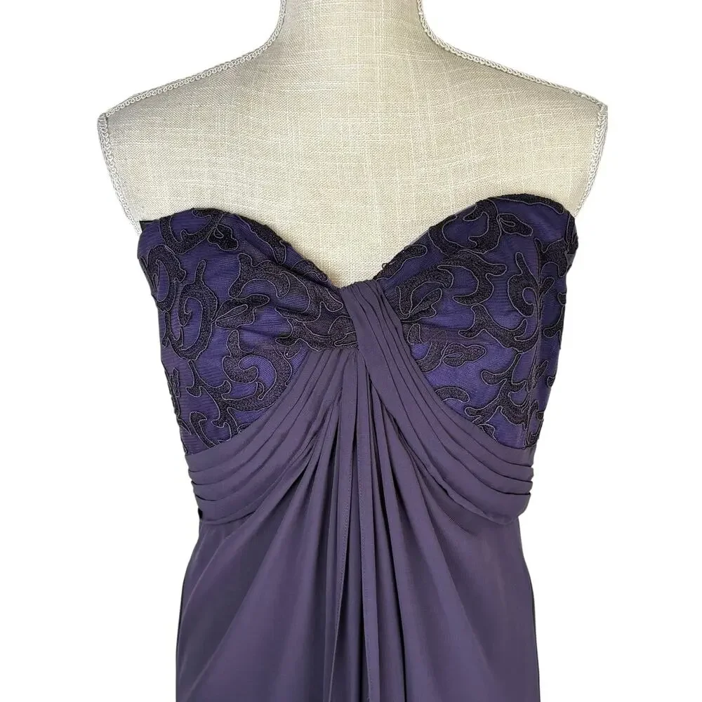Tadashi Shoji 2 Piece Evening Gown Maxi Dress Women's 8 Purple Lace Jacket Party
